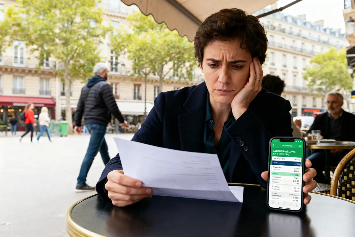 Personne examinant document et smartphone affichant j'ai trouvé une meilleure offre que mon courtier